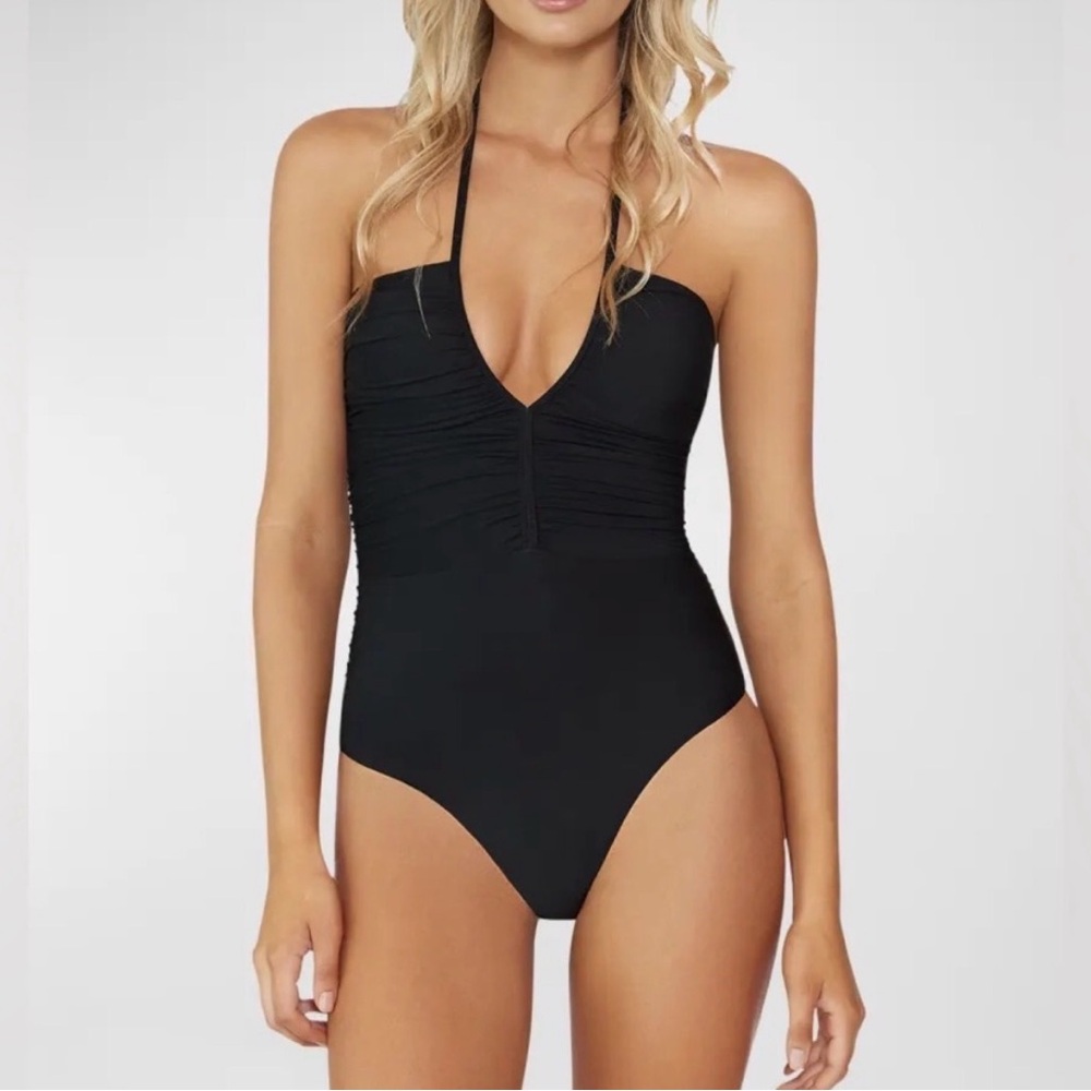 PQ Swim Josie Black Halter One-Piece Swimsuit • Large • NWT